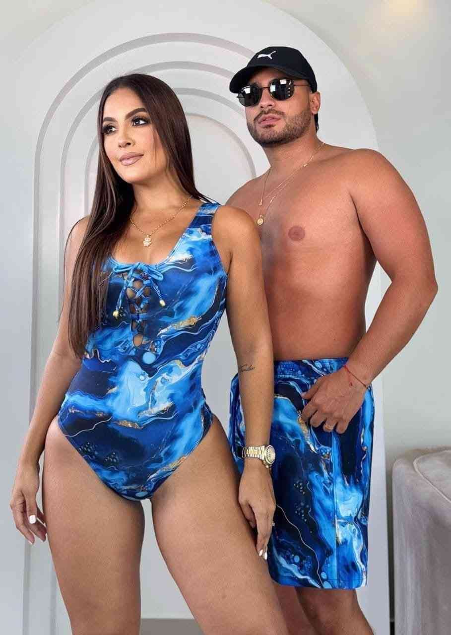 Set de Pareja Marmoleado Azul