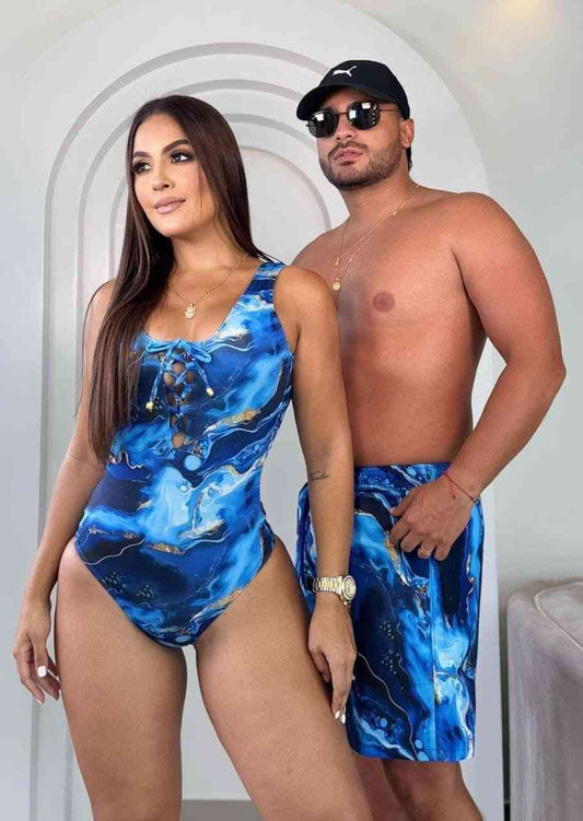 Set de Pareja Marmoleado Azul